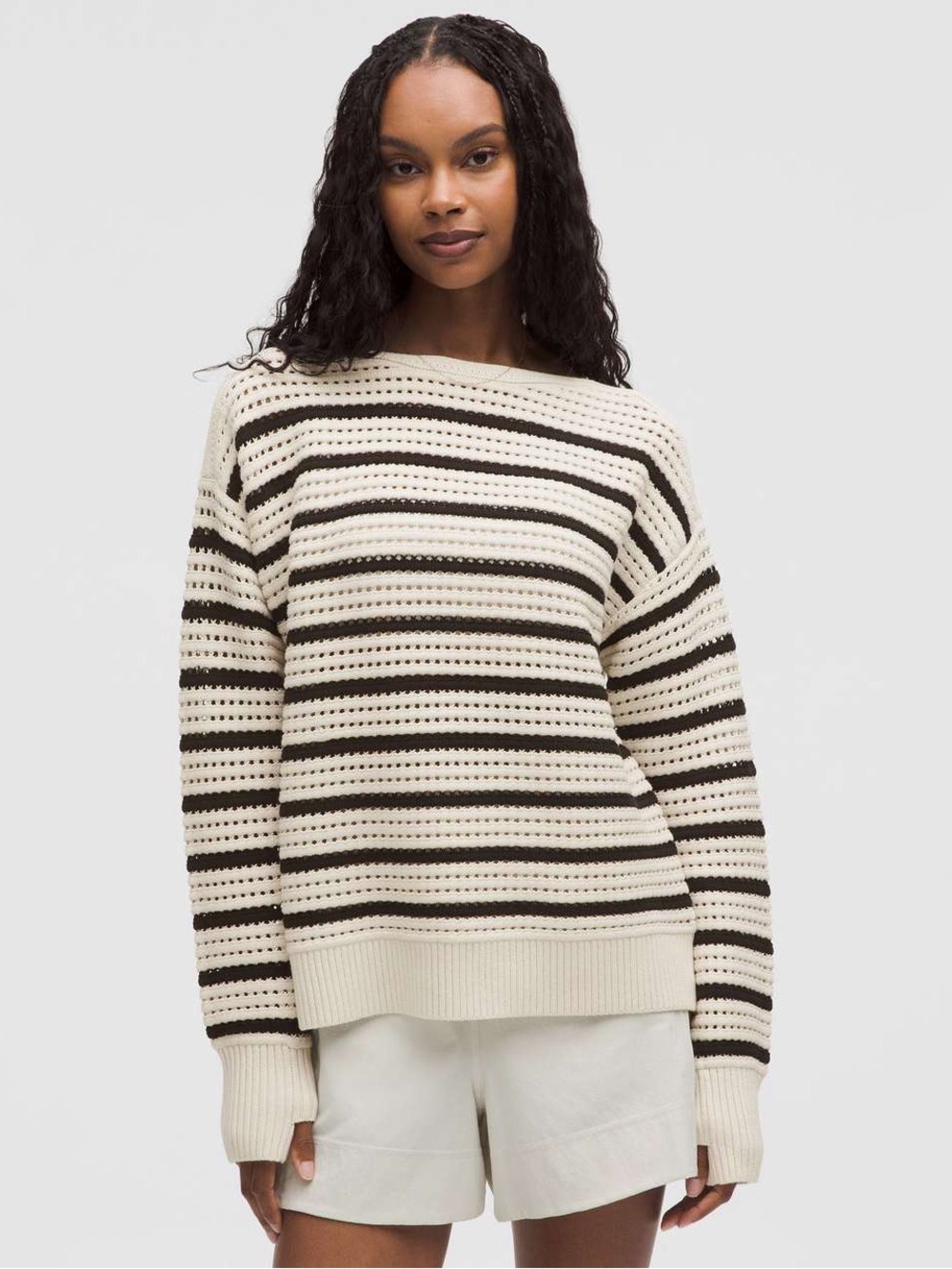 Lululemon Cotton Crochet Pullover Light Ivory / Black